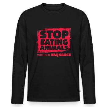 STOP EATING ANIMALS wo. BBQ sauce sarcasm - Männer Premium Bio Langarmshirt - Schwarz - Vorne - Nico (187cm)