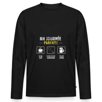 ma journée parfaite - badminton - T-shirt manches longues Premium bio Homme - noir - Devant - Nico (187cm)