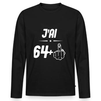 j ai 64 + doigt d honneur - T-shirt manches longues Premium bio Homme - noir - Devant - Nico (187cm)
