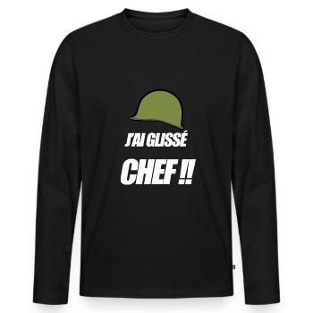 j ai glissé chef casque 7e compagnie - T-shirt manches longues Premium bio Homme - noir - Devant - Nico (187cm)