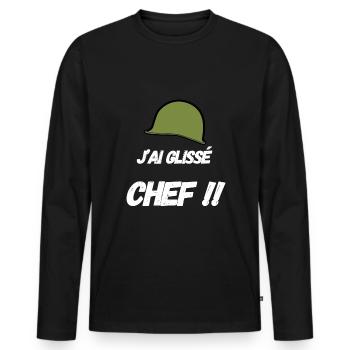 j ai glissé chef casque humour 7e compagnie - T-shirt manches longues Premium bio Homme - noir - Devant - Nico (187cm)