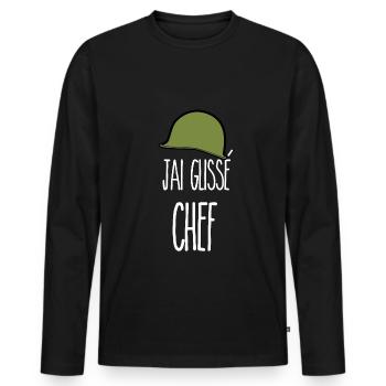 j ai glissé chef casque militaire humour - T-shirt manches longues Premium bio Homme - noir - Devant - Nico (187cm)