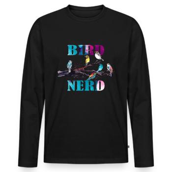 Bird Nerd Lustiges Vogel Design - Männer Premium Bio Langarmshirt - Schwarz - Vorne - Nico (187cm)