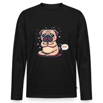 Pupsen Furzen Yoga Mops Lustig - Männer Premium Bio Langarmshirt - Schwarz - Vorne - Nico (187cm)