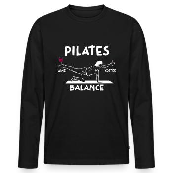 Pilates Balance Wine And Coffee Motif - Men's Premium Organic Long Sleeve Shirt - black - Front - Nico (187cm)