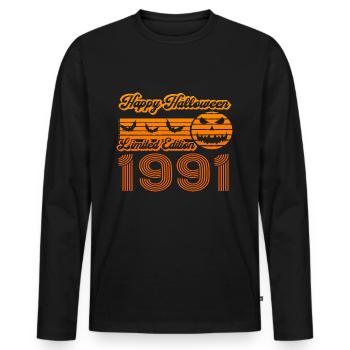 Halloween Kürbis Geburtstag Baujahr 1991 Vintage - Männer Premium Bio Langarmshirt - Schwarz - Vorne - Nico (187cm)