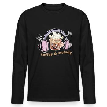 Kaffee & Musik Melodie - Männer Premium Bio Langarmshirt - Schwarz - Vorne - Nico (187cm)