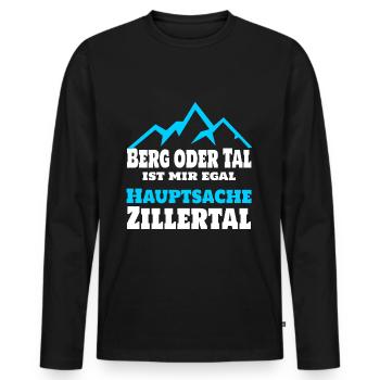 Berg oder Tal ist mir egal, hauptsache Zillertal - Männer Premium Bio Langarmshirt - Schwarz - Vorne - Nico (187cm)
