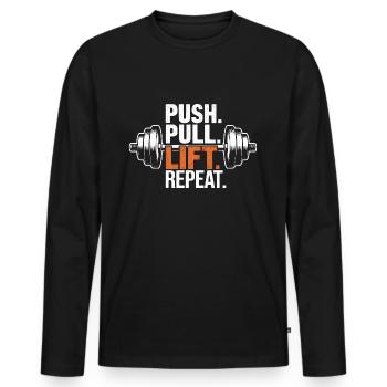 Pousser Tirer Soulever Répéter - T-shirt manches longues Premium bio Homme - noir - Devant - Nico (187cm)