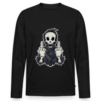 Grim Reaper montre les deux doigts du milieu - T-shirt manches longues Premium bio Homme - noir - Devant - Nico (187cm)
