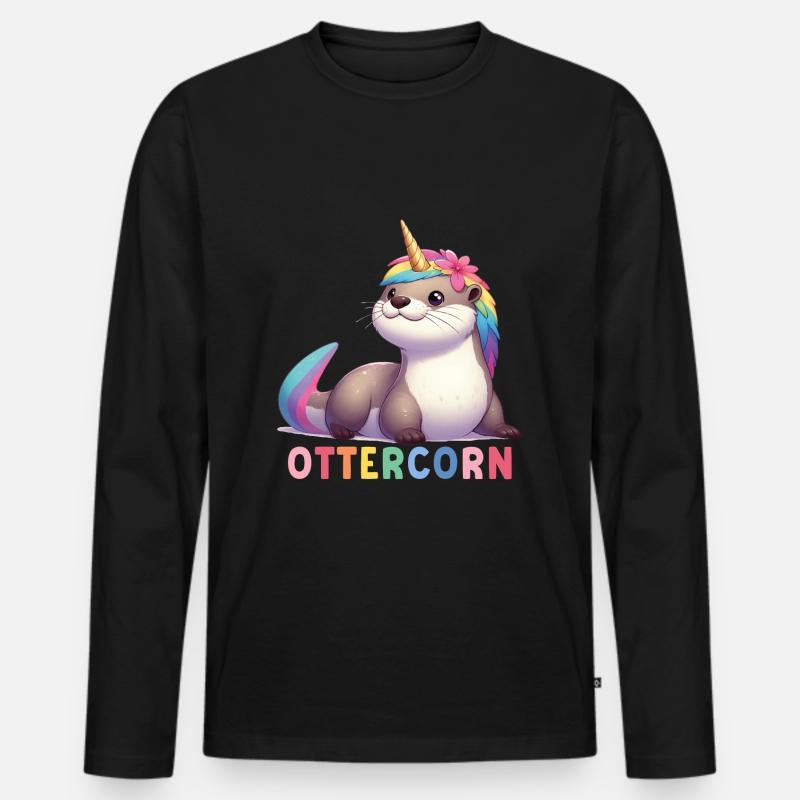 Otter Einhorn - Männer Premium Bio Langarmshirt - Schwarz