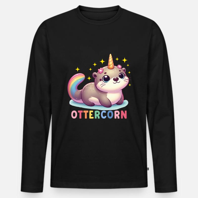 Otter Einhorn - Männer Premium Bio Langarmshirt - Schwarz