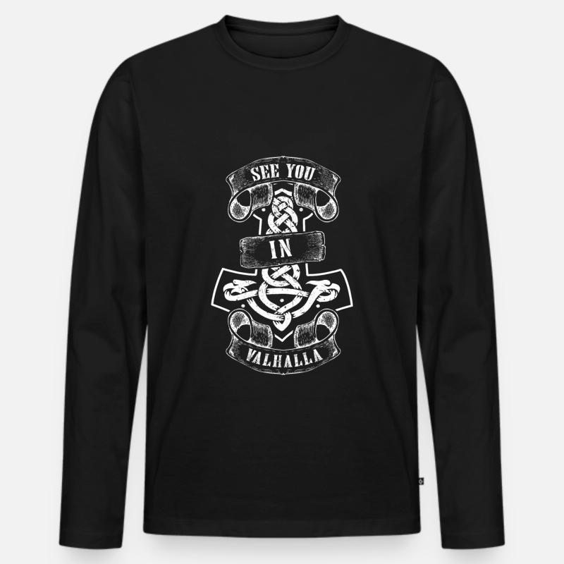 Wikinger See you in Valhalla - Männer Premium Bio Langarmshirt - Schwarz