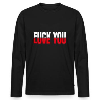 Fuck you Love you half white - Men's Premium Organic Long Sleeve Shirt - black - Front - Nico (187cm)