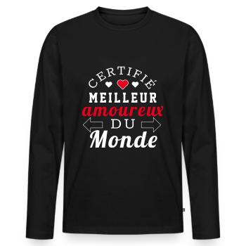 Certifié meilleur amoureux du monde - T-shirt manches longues Premium bio Homme - noir - Devant - Nico (187cm)