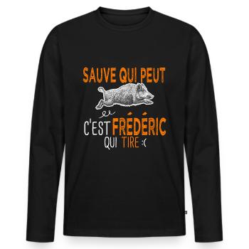 Frédéric c est frederic qui tire Humour Chasseur - T-shirt manches longues Premium bio Homme - noir - Devant - Nico (187cm)