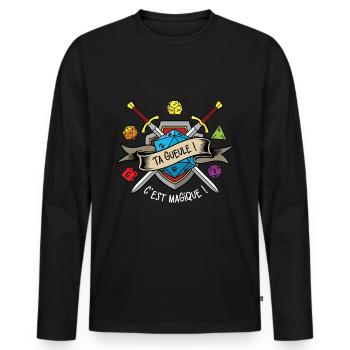 Ta gueule ! C'est magique ! - T-shirt manches longues Premium bio Homme - noir - Devant - Nico (187cm)