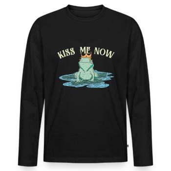 Küsse mich sofort - Valentinstag Flirt - Männer Premium Bio Langarmshirt - Schwarz - Vorne - Nico (187cm)