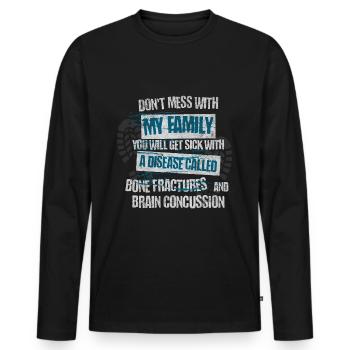 Ne plaisante pas avec ma famille - T-shirt manches longues Premium bio Homme - noir - Devant - Nico (187cm)