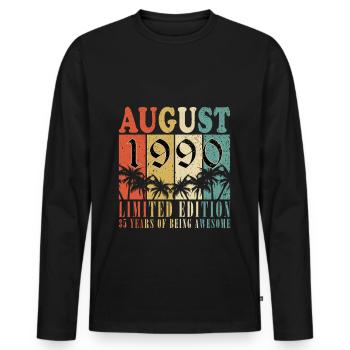 Né en août 1990, construit en août 1990 - août - T-shirt manches longues Premium bio Homme - noir - Devant - Nico (187cm)