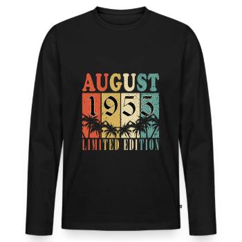 Born August 1955, built August 1955 - August - Men's Premium Organic Long Sleeve Shirt - black - Front - Nico (187cm)