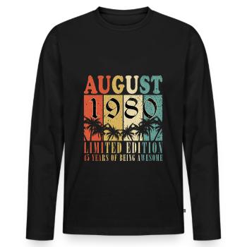 Born August 1980, built August 1980 - August - Men's Premium Organic Long Sleeve Shirt - black - Front - Nico (187cm)
