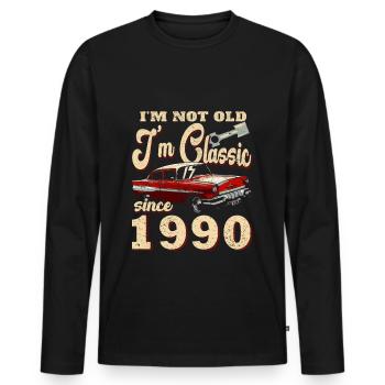 Né en 1990 - T-shirt manches longues Premium bio Homme - noir - Devant - Nico (187cm)