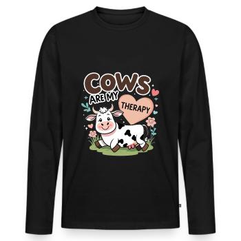 Vache thérapie Ferme Animal Fermier Cadeau Vache - T-shirt manches longues Premium bio Homme - noir - Devant - Nico (187cm)