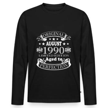 August 1990 Retro August 1990 August 1990 Jubiläum - Männer Premium Bio Langarmshirt - Schwarz - Vorne - Nico (187cm)