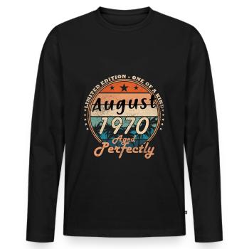 Août 1970 Anniversaire Août 1970 Millésime Août - T-shirt manches longues Premium bio Homme - noir - Devant - Nico (187cm)
