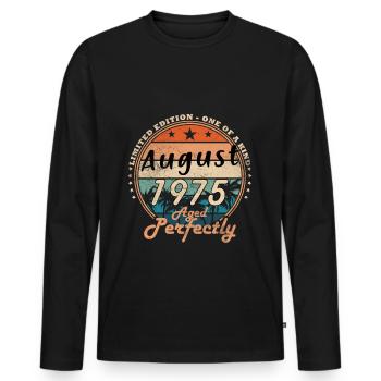 Millésime 1975 août Rétro Cadeau d’anniversaire - T-shirt manches longues Premium bio Homme - noir - Devant - Nico (187cm)