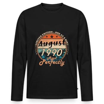 August 1990 Retro August 1990 August 1990 Jubiläum - Männer Premium Bio Langarmshirt - Schwarz - Vorne - Nico (187cm)