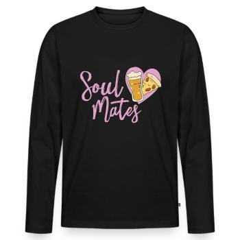 Bier & Pizza Seelenverwandte - Valentinstag - Männer Premium Bio Langarmshirt - Schwarz - Vorne - Nico (187cm)