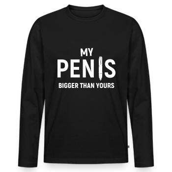 My Pen is bigger than yours - Fun - Männer Premium Bio Langarmshirt - Schwarz - Vorne - Nico (187cm)