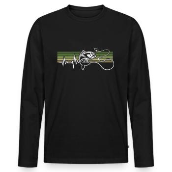 HEARTBEAT FISHING ECG FISHING FISHING HOOK ANGLER - Men's Premium Organic Long Sleeve Shirt - black - Front - Nico (187cm)