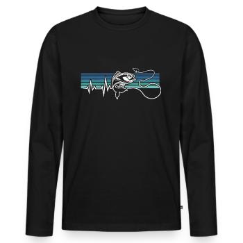 ANGELN HERZSCHLAG EKG FISCHEN ANGELHAKEN ANGLER - Männer Premium Bio Langarmshirt - Schwarz - Vorne - Nico (187cm)