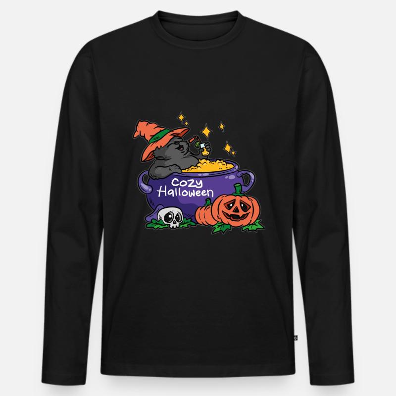Gemütliche Halloween-Hexe - Männer Premium Bio Langarmshirt - Schwarz