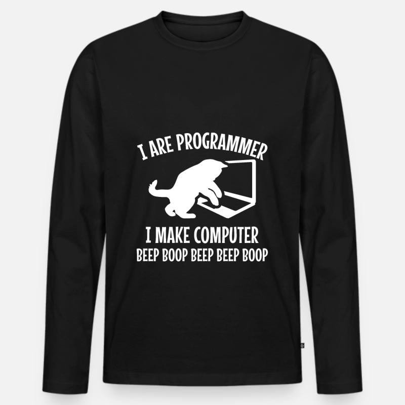 Programmierer Katze Geschenk Programmieren Mitze - Männer Premium Bio Langarmshirt - Schwarz