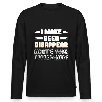 Je fais disparaître la bière Qu’est-ce que ta Superkra - T-shirt manches longues Premium bio Homme - noir - Devant - Nico (187cm)