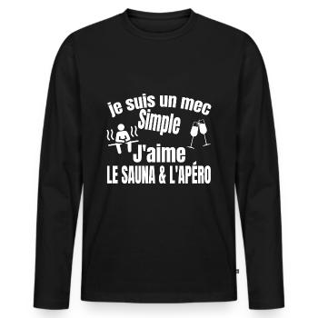 sauna et apéro - T-shirt manches longues Premium bio Homme - noir - Devant - Nico (187cm)