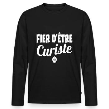 fier d'être curiste - T-shirt manches longues Premium bio Homme - noir - Devant - Nico (187cm)