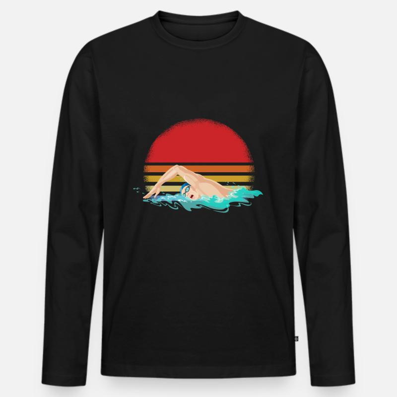 Schwimmen - Männer Premium Bio Langarmshirt - Schwarz