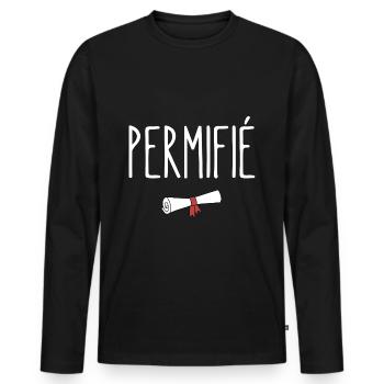permifié - T-shirt manches longues Premium bio Homme - noir - Devant - Nico (187cm)