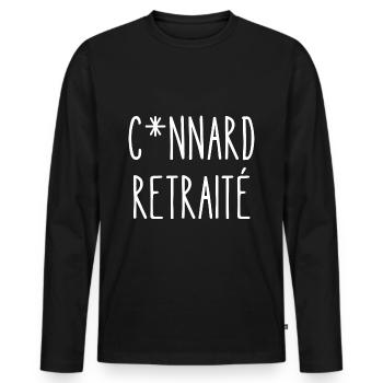 connard retraité - T-shirt manches longues Premium bio Homme - noir - Devant - Nico (187cm)