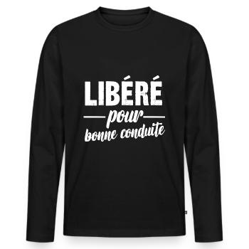 libéré pour bonne conduite - T-shirt manches longues Premium bio Homme - noir - Devant - Nico (187cm)