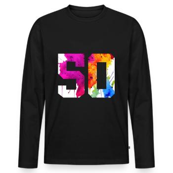 NUMMER 50 JAHRE ALT 50. GEBURTSTAG - Männer Premium Bio Langarmshirt - Schwarz - Vorne - Nico (187cm)