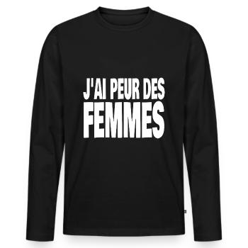 j'ai peur des femmes - T-shirt manches longues Premium bio Homme - noir - Devant - Nico (187cm)