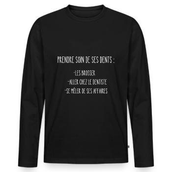 comment prendre soin de ses dents - T-shirt manches longues Premium bio Homme - noir - Devant - Nico (187cm)