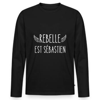 rebelle est sébastien - T-shirt manches longues Premium bio Homme - noir - Devant - Nico (187cm)