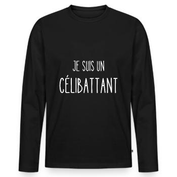 je suis un célibattant - T-shirt manches longues Premium bio Homme - noir - Devant - Nico (187cm)